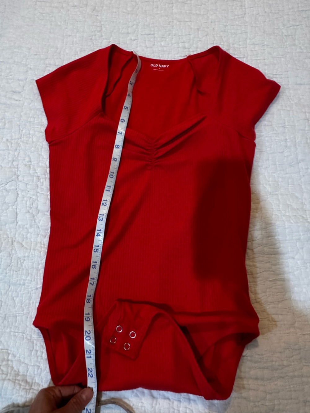 Old Navy Red Ribbed One-Shoulder Romper with Grommet Detail